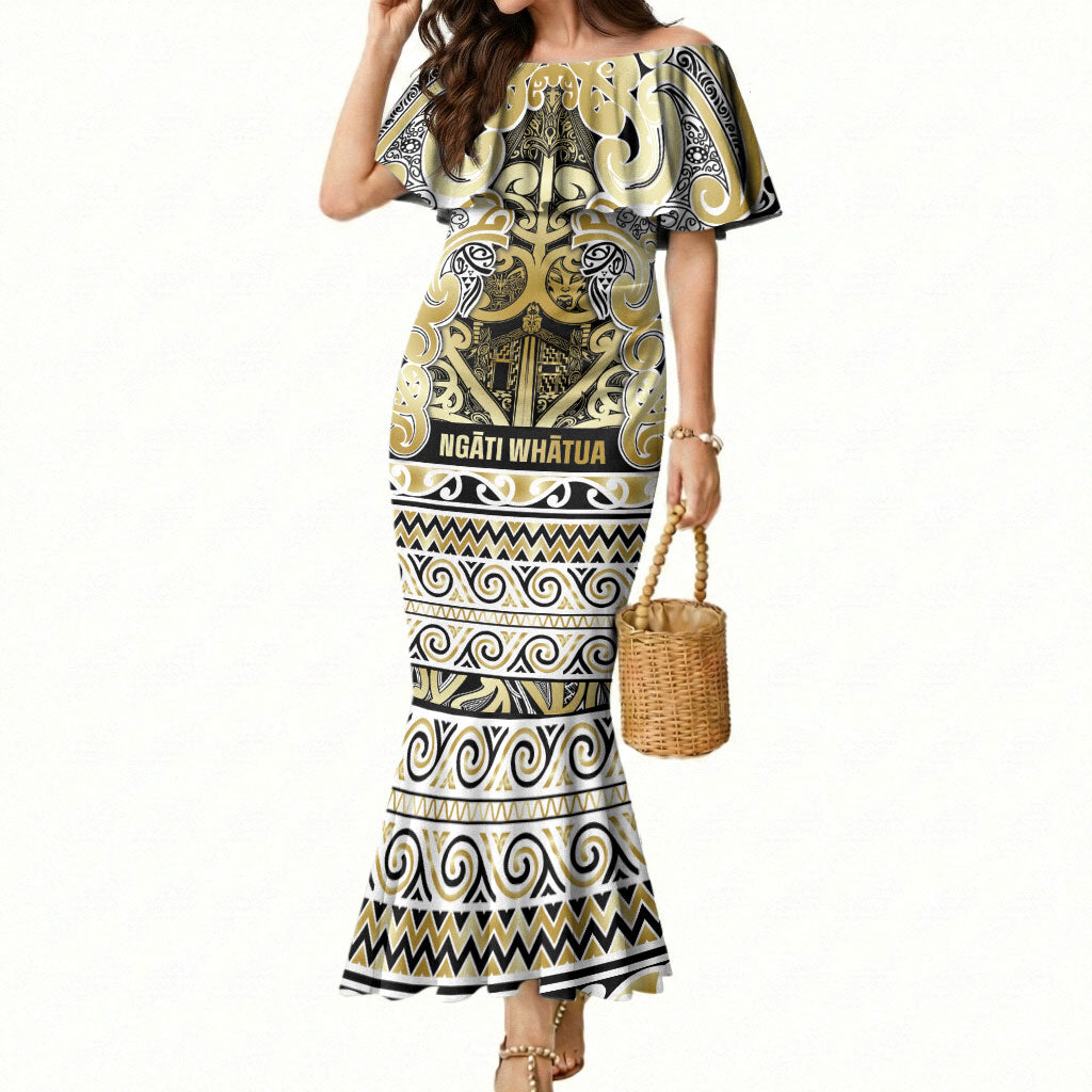 Aotearoa Iwi Ngati Whatua Mermaid Dress Maori Wharenui House Tribal Pattern