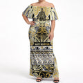 Aotearoa Iwi Ngati Whatua Off Shoulder Maxi Dress Maori Wharenui House Tribal Pattern