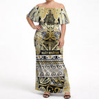 Aotearoa Iwi Ngati Whatua Off Shoulder Maxi Dress Maori Wharenui House Tribal Pattern