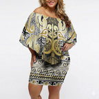 Aotearoa Iwi Ngati Whatua Off Shoulder Short Dress Maori Wharenui House Tribal Pattern