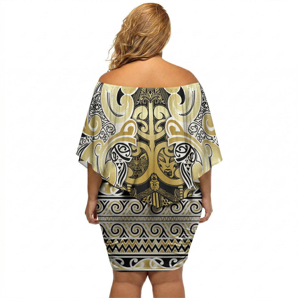 Aotearoa Iwi Ngati Whatua Off Shoulder Short Dress Maori Wharenui House Tribal Pattern