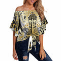 Aotearoa Iwi Ngati Whatua Off Shoulder Wrap Waist Top Maori Wharenui House Tribal Pattern