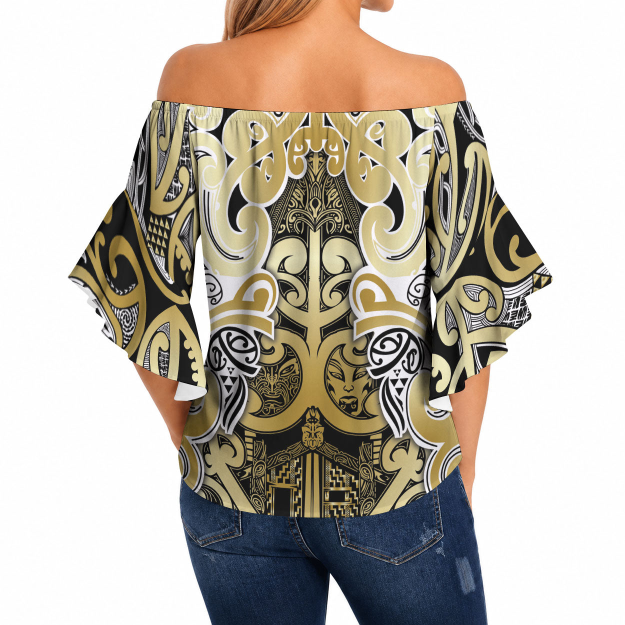 Aotearoa Iwi Ngati Whatua Off Shoulder Wrap Waist Top Maori Wharenui House Tribal Pattern