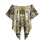 Aotearoa Iwi Ngati Whatua Off Shoulder Wrap Waist Top Maori Wharenui House Tribal Pattern