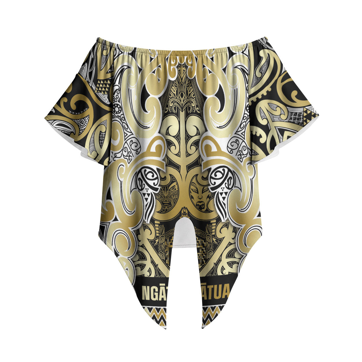 Aotearoa Iwi Ngati Whatua Off Shoulder Wrap Waist Top Maori Wharenui House Tribal Pattern