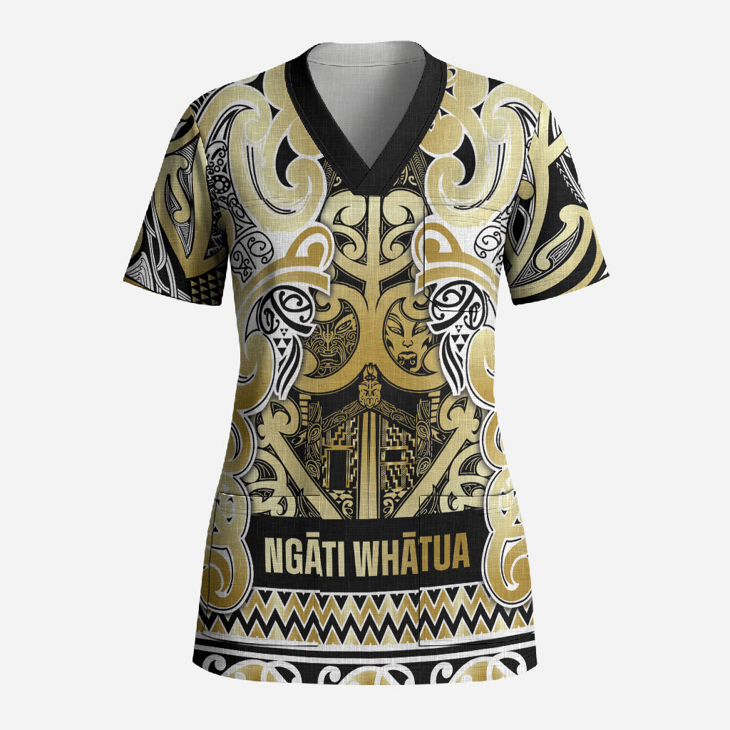 Aotearoa Iwi Ngati Whatua Scrub Top Maori Wharenui House Tribal Pattern