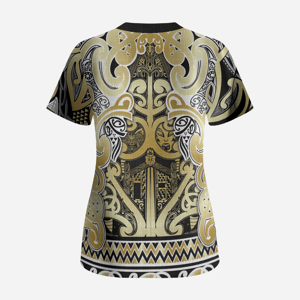 Aotearoa Iwi Ngati Whatua Scrub Top Maori Wharenui House Tribal Pattern