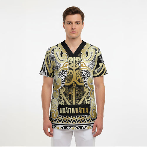 Aotearoa Iwi Ngati Whatua Scrub Top Maori Wharenui House Tribal Pattern