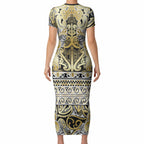 Aotearoa Iwi Ngati Whatua Short Sleeve Bodycon Dress Maori Wharenui House Tribal Pattern