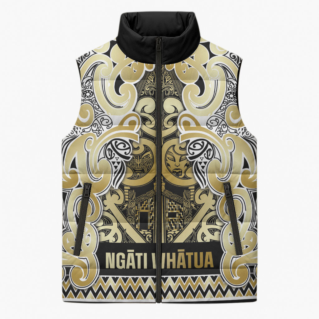 Aotearoa Iwi Ngati Whatua Sleeveless Puffer Jacket Maori Wharenui House Tribal Pattern