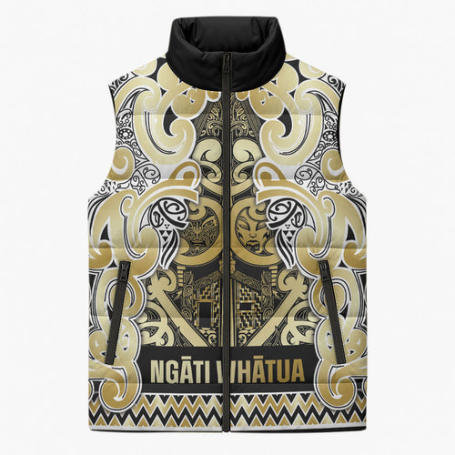 Aotearoa Iwi Ngati Whatua Sleeveless Puffer Jacket Maori Wharenui House Tribal Pattern