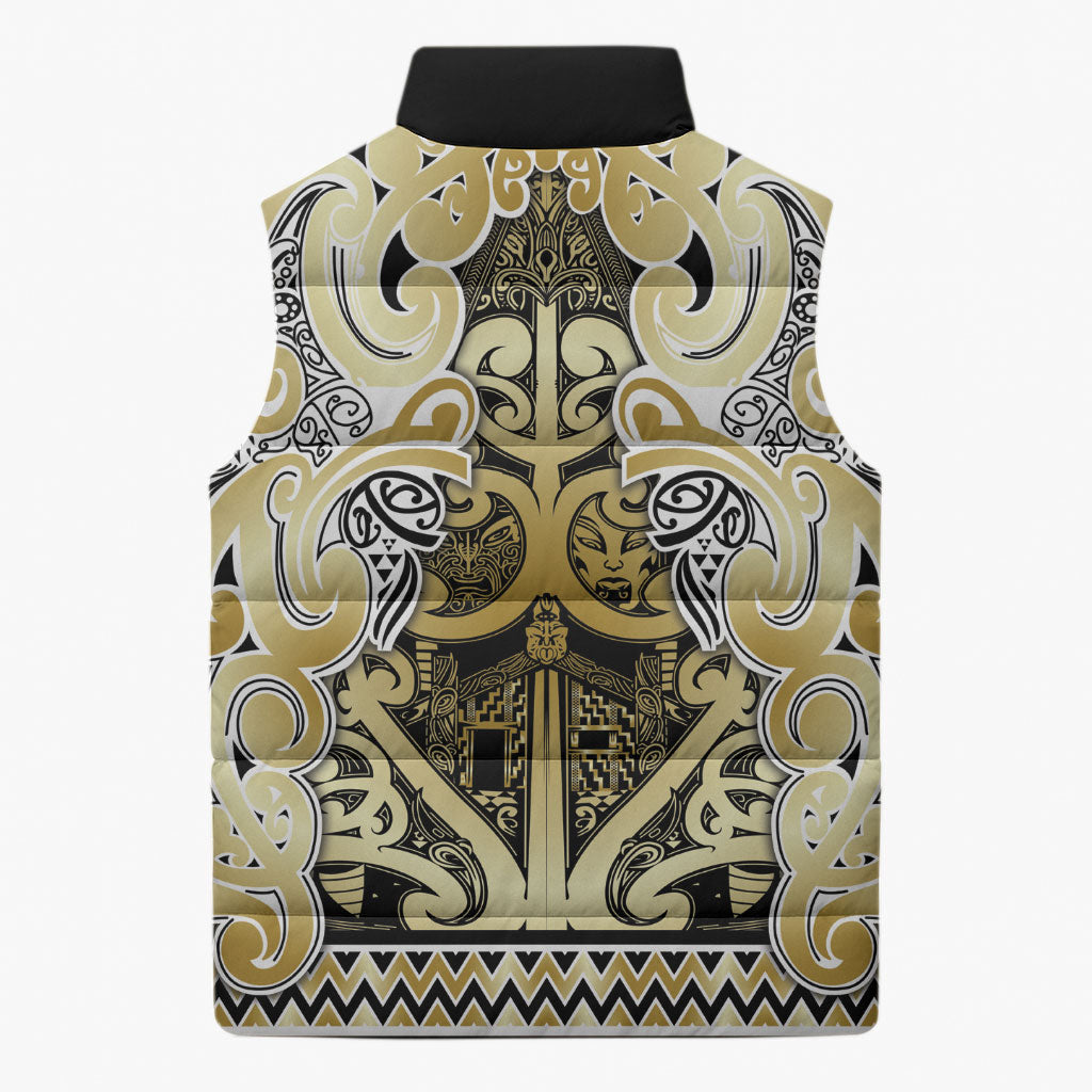 Aotearoa Iwi Ngati Whatua Sleeveless Puffer Jacket Maori Wharenui House Tribal Pattern
