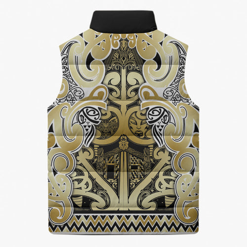 Aotearoa Iwi Ngati Whatua Sleeveless Puffer Jacket Maori Wharenui House Tribal Pattern