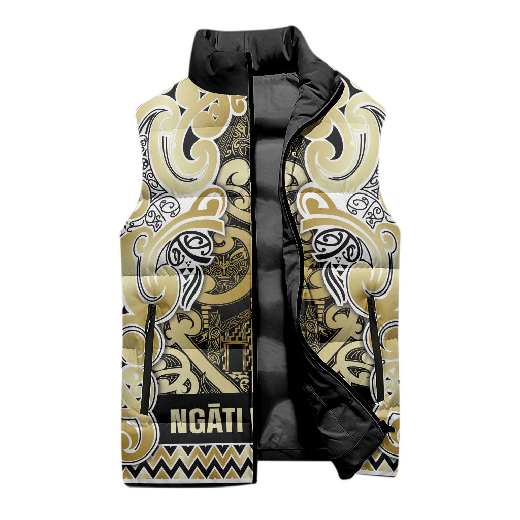 Aotearoa Iwi Ngati Whatua Sleeveless Puffer Jacket Maori Wharenui House Tribal Pattern