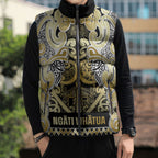 Aotearoa Iwi Ngati Whatua Sleeveless Puffer Jacket Maori Wharenui House Tribal Pattern