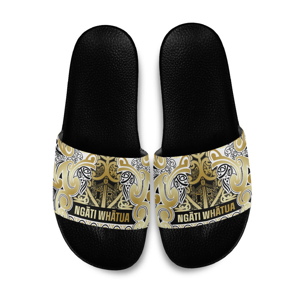 Aotearoa Iwi Ngati Whatua Slide Sandals Maori Wharenui House Tribal Pattern