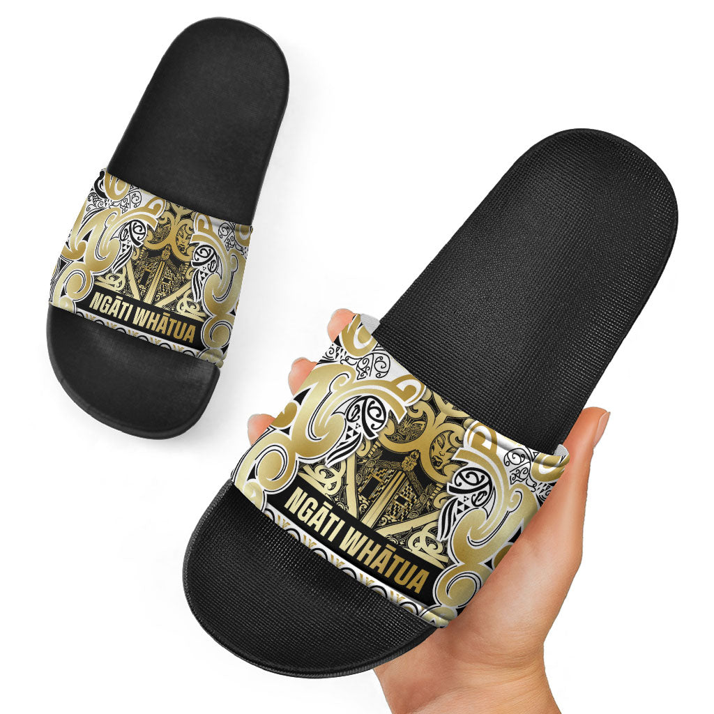 Aotearoa Iwi Ngati Whatua Slide Sandals Maori Wharenui House Tribal Pattern