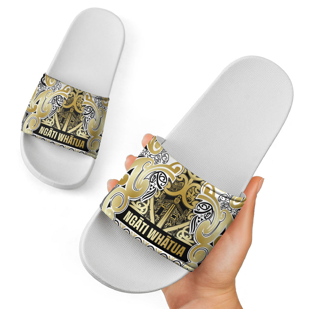 Aotearoa Iwi Ngati Whatua Slide Sandals Maori Wharenui House Tribal Pattern