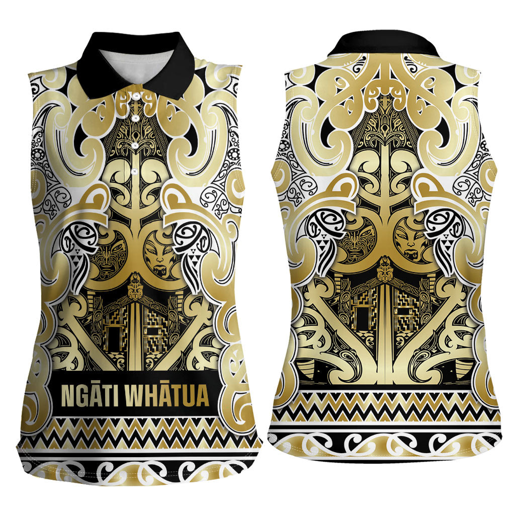 Aotearoa Iwi Ngati Whatua Women Sleeveless Polo Shirt Maori Wharenui House Tribal Pattern