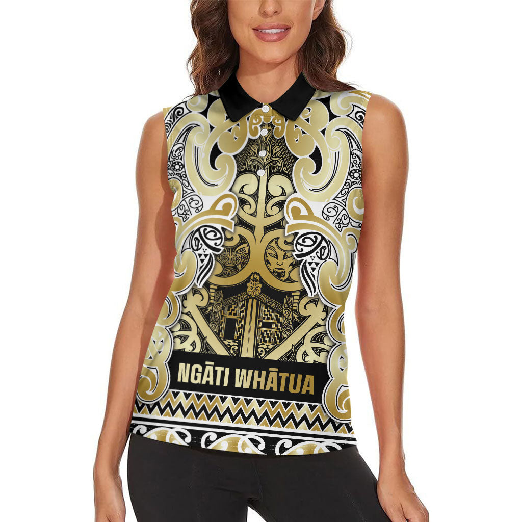 Aotearoa Iwi Ngati Whatua Women Sleeveless Polo Shirt Maori Wharenui House Tribal Pattern