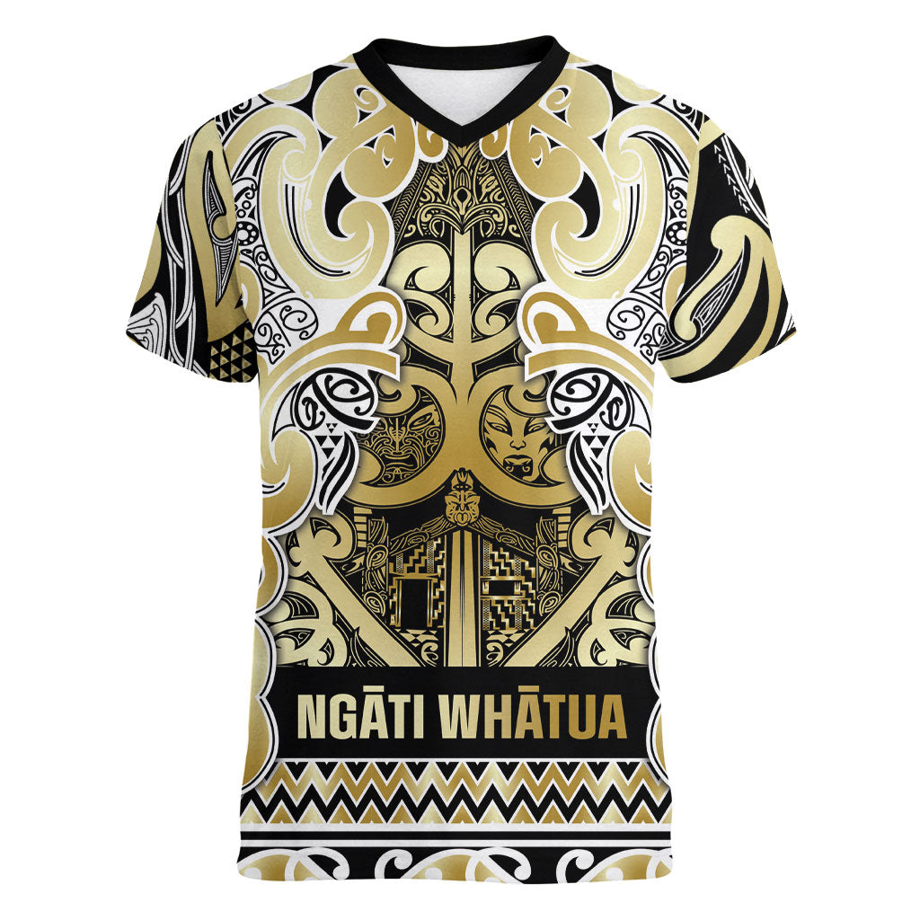 Aotearoa Iwi Ngati Whatua Women V-Neck T-Shirt Maori Wharenui House Tribal Pattern