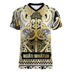 Aotearoa Iwi Ngati Whatua Women V-Neck T-Shirt Maori Wharenui House Tribal Pattern