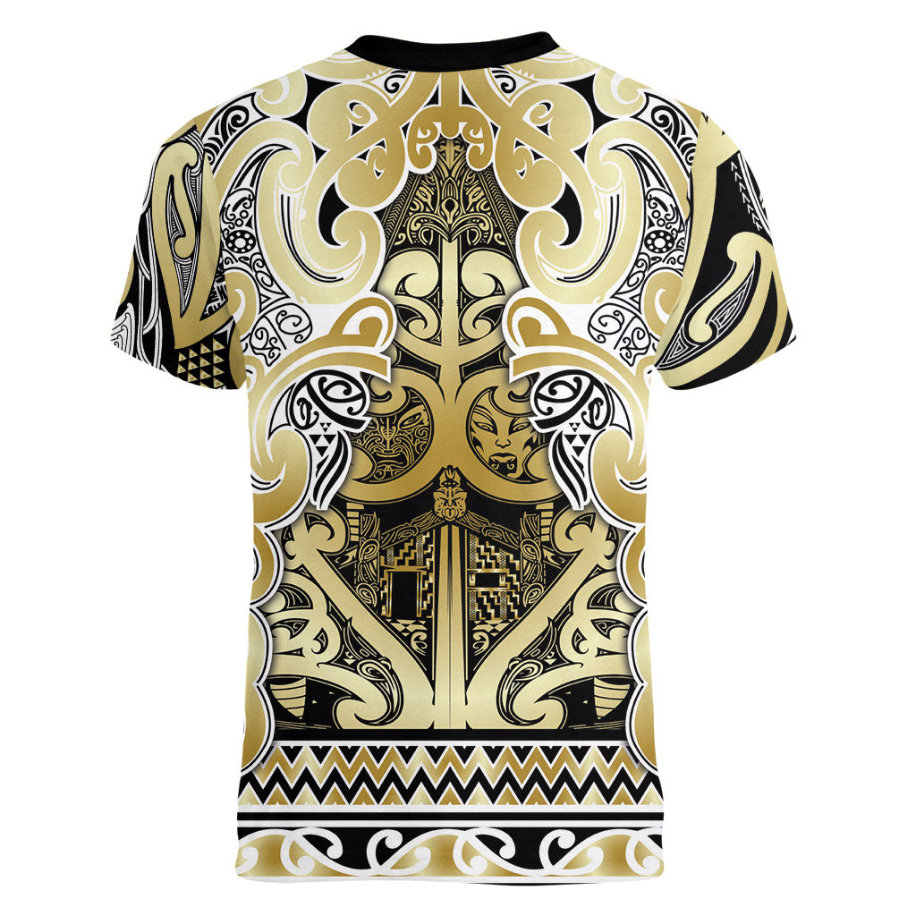 Aotearoa Iwi Ngati Whatua Women V-Neck T-Shirt Maori Wharenui House Tribal Pattern