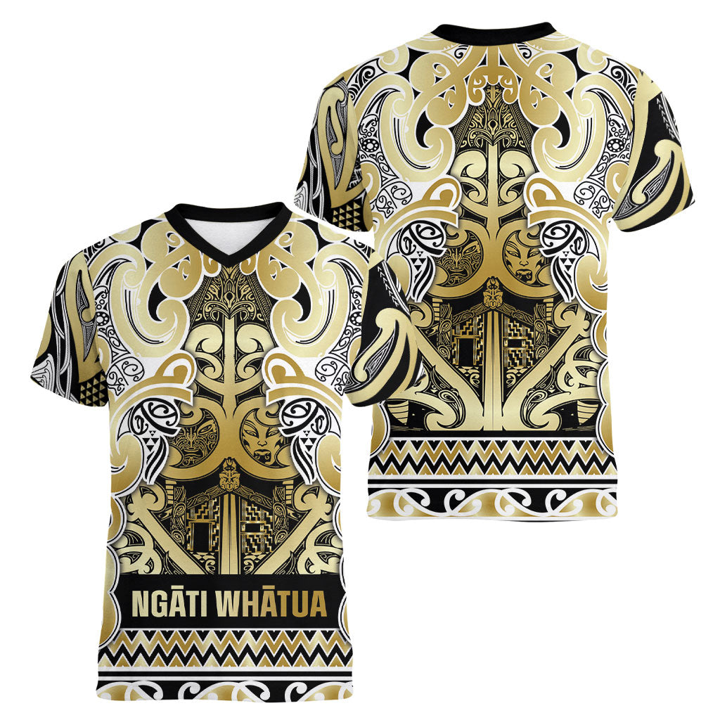 Aotearoa Iwi Ngati Whatua Women V-Neck T-Shirt Maori Wharenui House Tribal Pattern