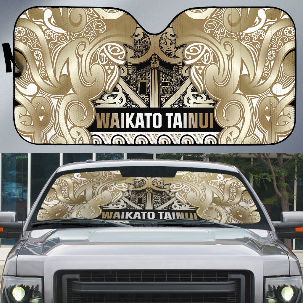 Aotearoa Iwi Waikato Tainui Auto Sun Shade Maori Wharenui House Tribal Pattern