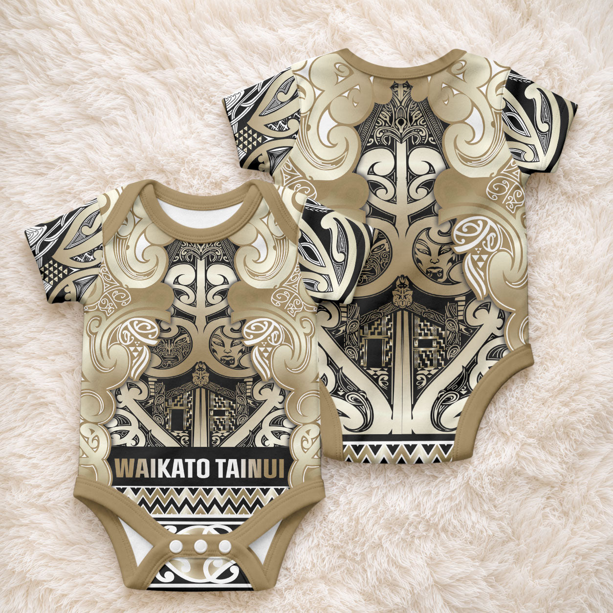 Aotearoa Iwi Waikato Tainui Baby Onesie Maori Wharenui House Tribal Pattern