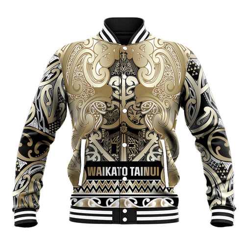 Aotearoa Iwi Waikato Tainui Baseball Jacket Maori Wharenui House Tribal Pattern