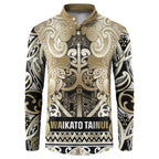 Aotearoa Iwi Waikato Tainui Button Sweatshirt Maori Wharenui House Tribal Pattern