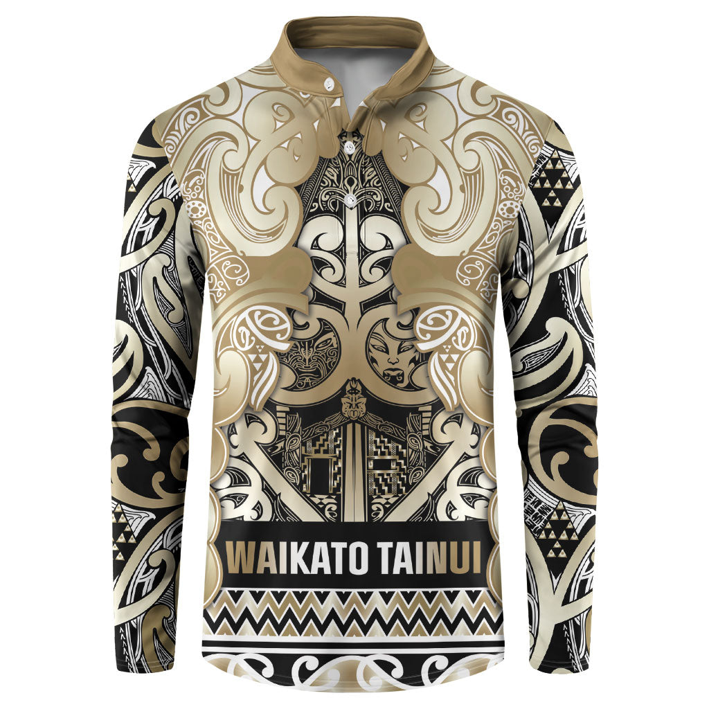 Aotearoa Iwi Waikato Tainui Button Sweatshirt Maori Wharenui House Tribal Pattern