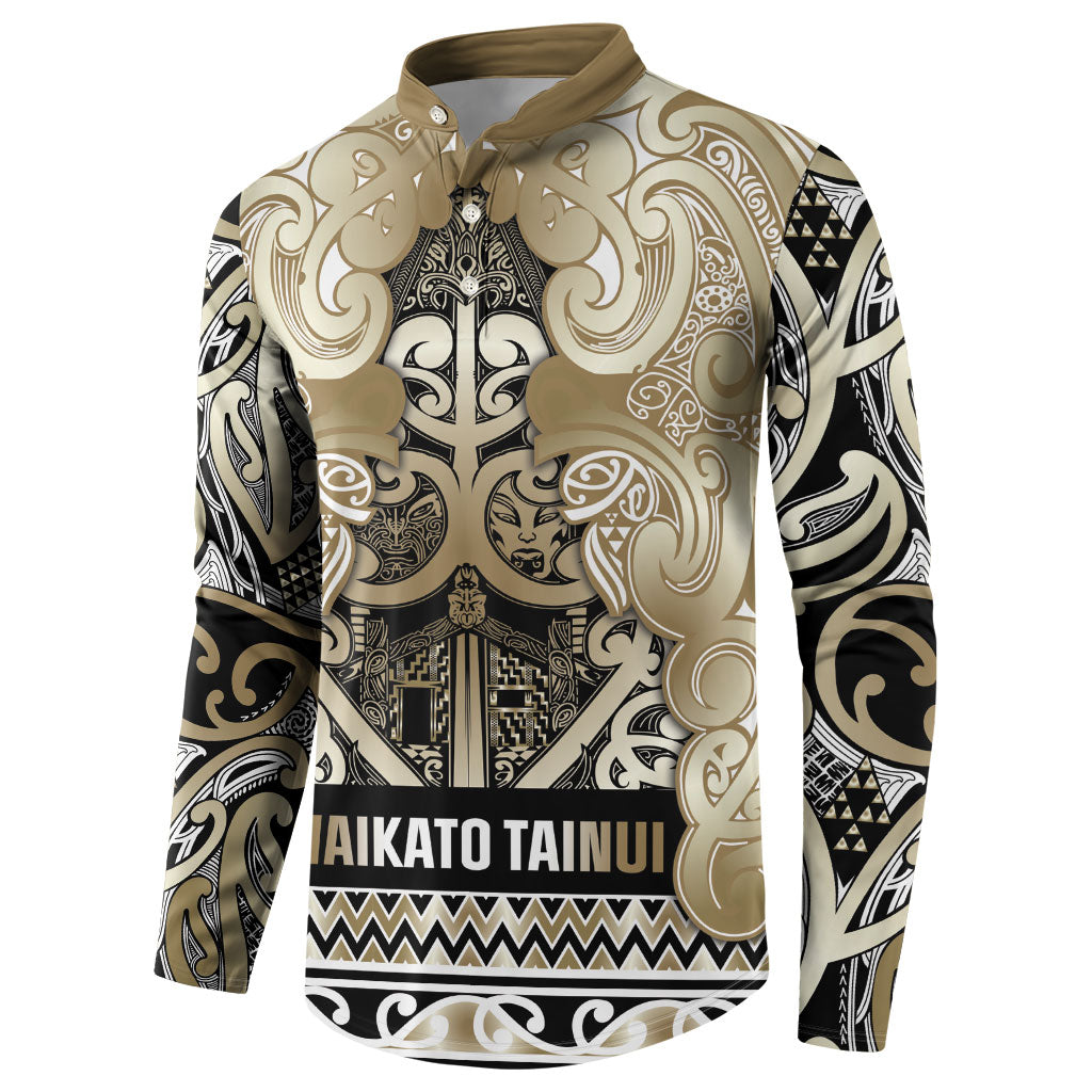 Aotearoa Iwi Waikato Tainui Button Sweatshirt Maori Wharenui House Tribal Pattern