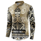 Aotearoa Iwi Waikato Tainui Button Sweatshirt Maori Wharenui House Tribal Pattern