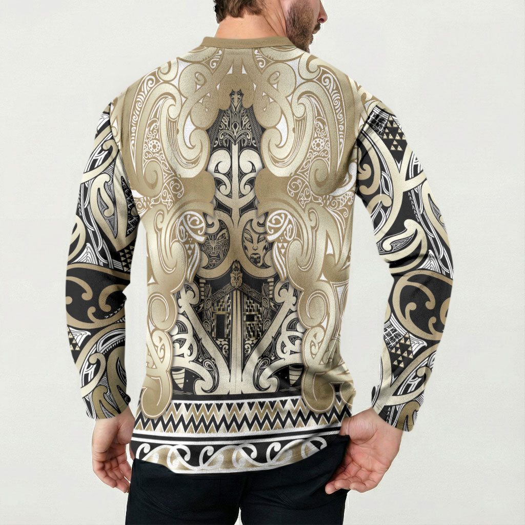 Aotearoa Iwi Waikato Tainui Button Sweatshirt Maori Wharenui House Tribal Pattern