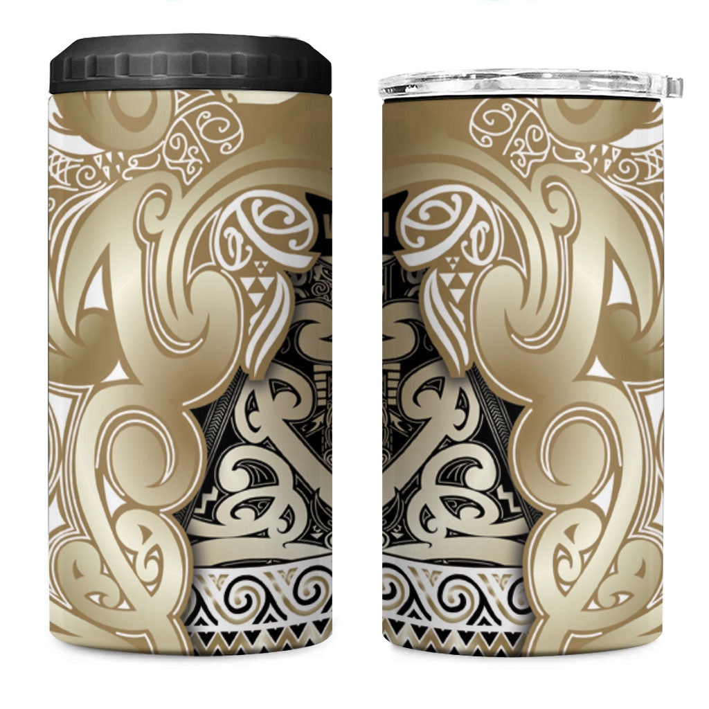 Aotearoa Iwi Waikato Tainui 4 in 1 Can Cooler Tumbler Maori Wharenui House Tribal Pattern