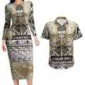 Aotearoa Iwi Waikato Tainui Couples Matching Long Sleeve Bodycon Dress and Hawaiian Shirt Maori Wharenui House Tribal Pattern