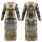 Aotearoa Iwi Waikato Tainui Couples Matching Long Sleeve Bodycon Dress and Hawaiian Shirt Maori Wharenui House Tribal Pattern