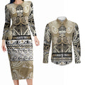 Aotearoa Iwi Waikato Tainui Couples Matching Long Sleeve Bodycon Dress and Long Sleeve Button Shirt Maori Wharenui House Tribal Pattern