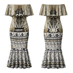 Aotearoa Iwi Waikato Tainui Couples Matching Mermaid Dress and Hawaiian Shirt Maori Wharenui House Tribal Pattern