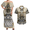 Aotearoa Iwi Waikato Tainui Couples Matching Off Shoulder Maxi Dress and Hawaiian Shirt Maori Wharenui House Tribal Pattern