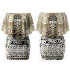 Aotearoa Iwi Waikato Tainui Couples Matching Off Shoulder Short Dress and Long Sleeve Button Shirt Maori Wharenui House Tribal Pattern