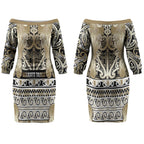 Aotearoa Iwi Waikato Tainui Couples Matching Off The Shoulder Long Sleeve Dress and Hawaiian Shirt Maori Wharenui House Tribal Pattern