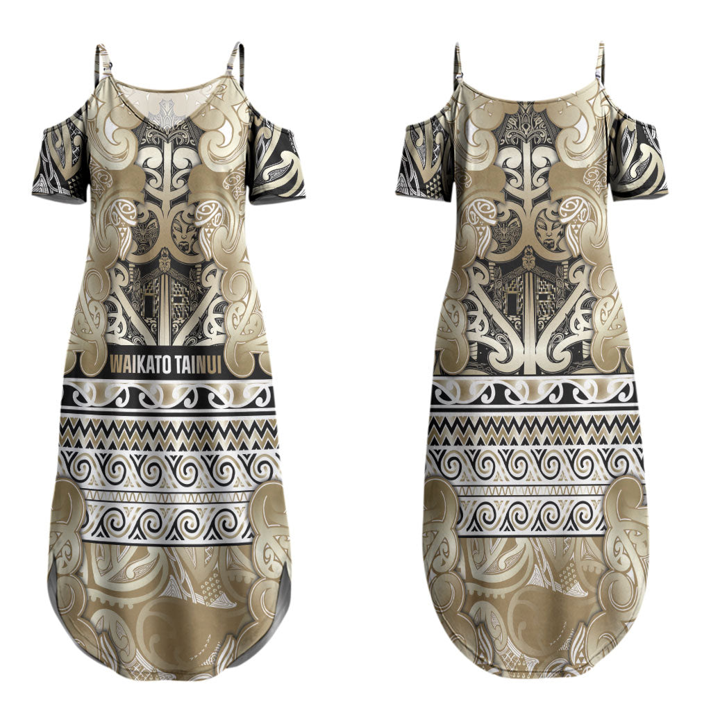 Aotearoa Iwi Waikato Tainui Couples Matching Summer Maxi Dress and Hawaiian Shirt Maori Wharenui House Tribal Pattern