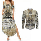 Aotearoa Iwi Waikato Tainui Couples Matching Summer Maxi Dress and Long Sleeve Button Shirt Maori Wharenui House Tribal Pattern