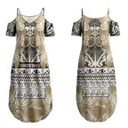 Aotearoa Iwi Waikato Tainui Couples Matching Summer Maxi Dress and Long Sleeve Button Shirt Maori Wharenui House Tribal Pattern