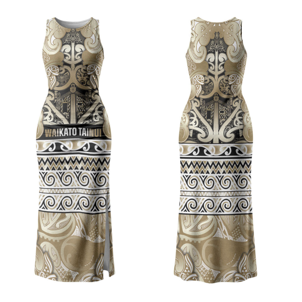 Aotearoa Iwi Waikato Tainui Couples Matching Tank Maxi Dress and Hawaiian Shirt Maori Wharenui House Tribal Pattern
