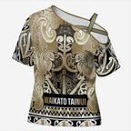 Aotearoa Iwi Waikato Tainui Cross Shoulder Shirt Maori Wharenui House Tribal Pattern