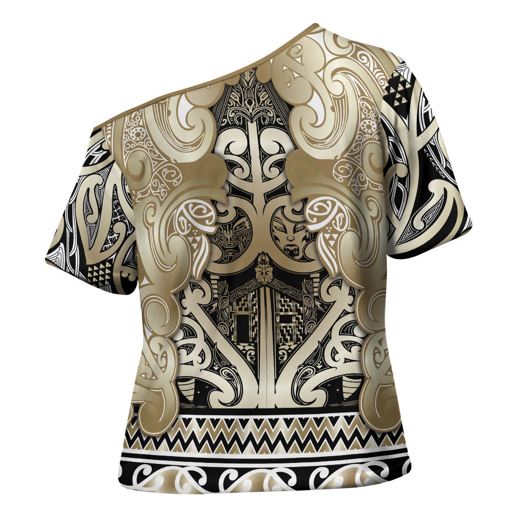 Aotearoa Iwi Waikato Tainui Cross Shoulder Shirt Maori Wharenui House Tribal Pattern